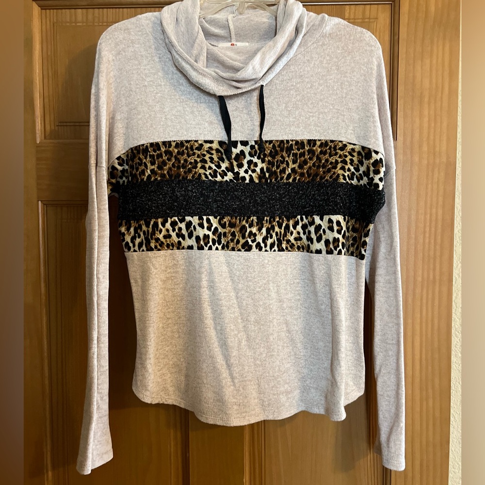 Axis Leopard Print Cowl Neck Sweater